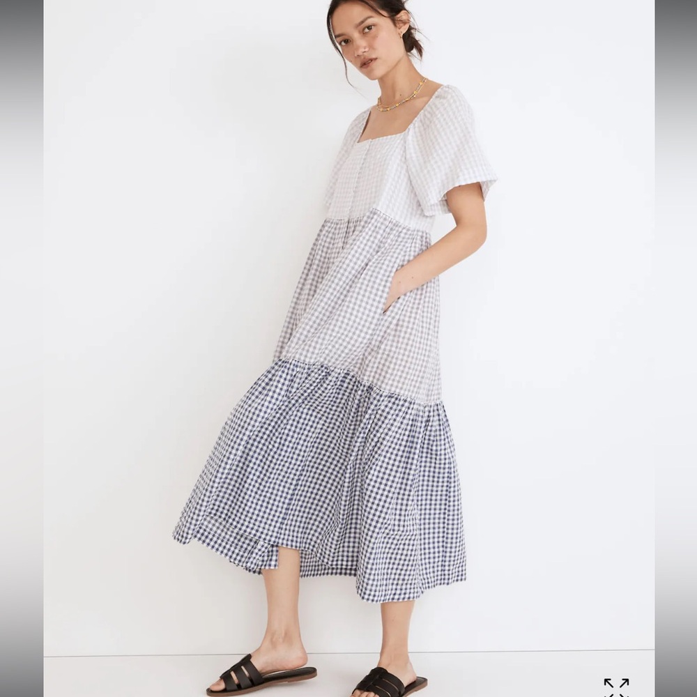 Patchwork gingham button front dress